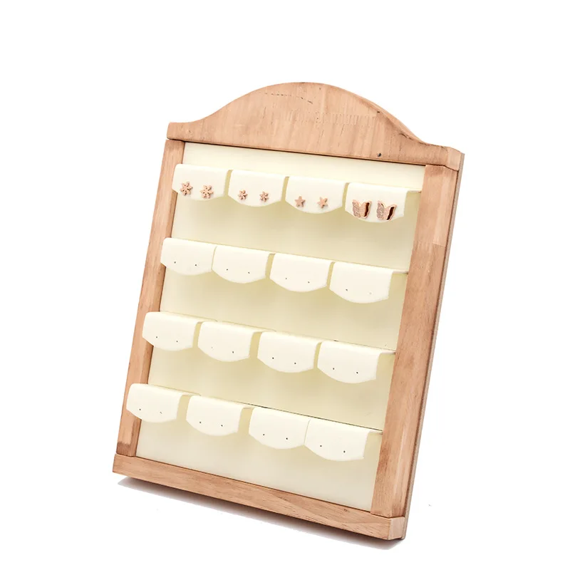 Wood Earring Display Stand, Retail Jewelry Card Display Stand with Groove16 Earring Cards Portable Earring Ring Organizer Holder