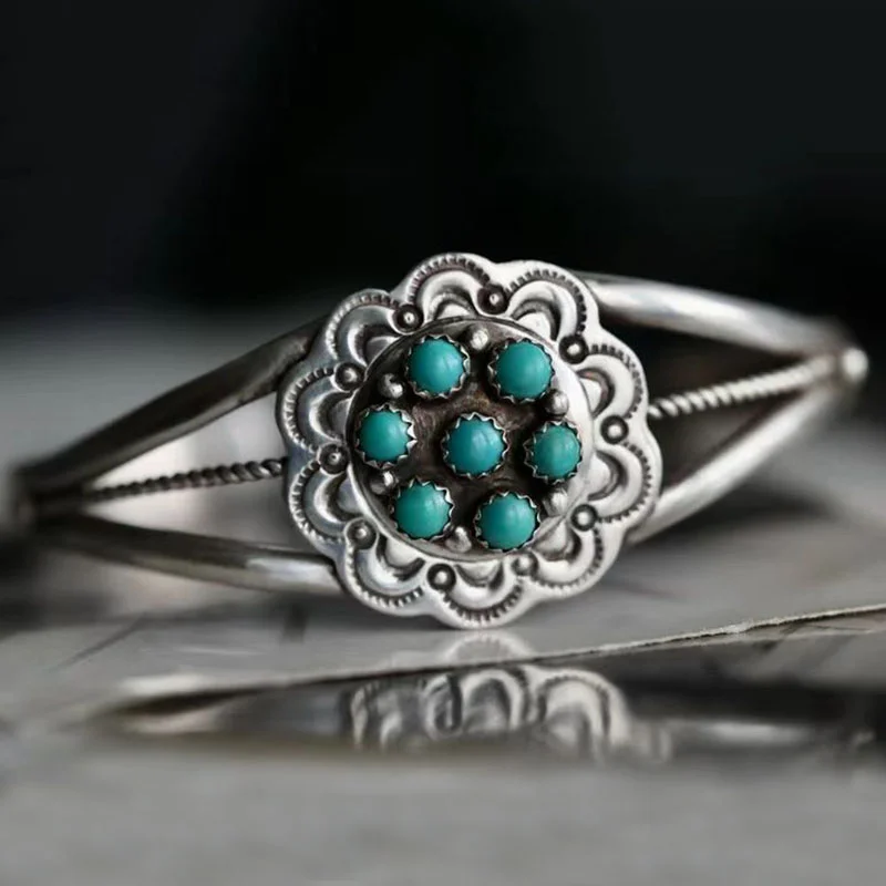 

Bohemian Flower Colorful Natural Stone Open Bracelet Women's Vintage Multi layered Metal Women's Bracelet Jewelry Accessories