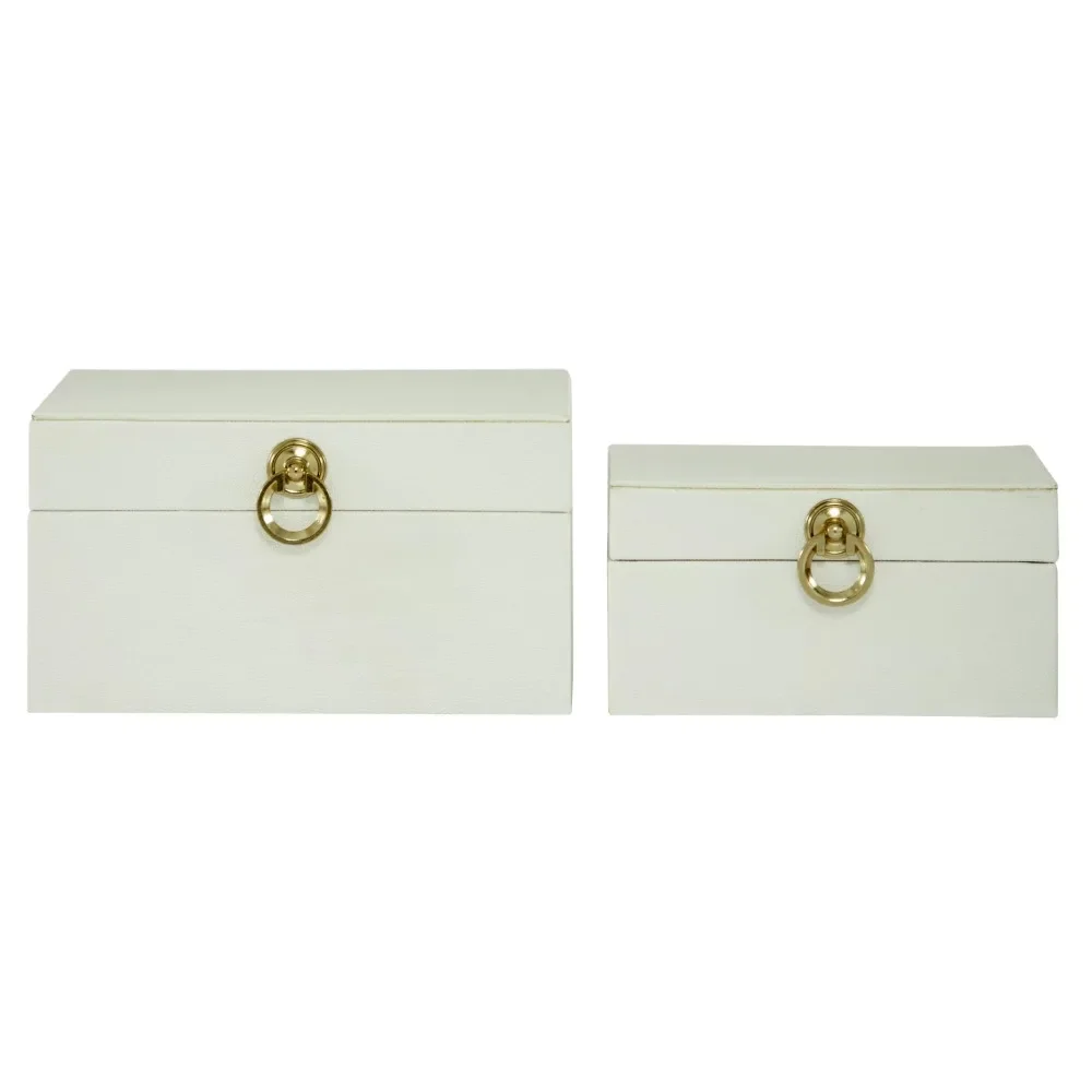 

CosmoLiving by Cosmopolitan White Faux Leather Decorative Box with Hinged Lid, 2 Count
