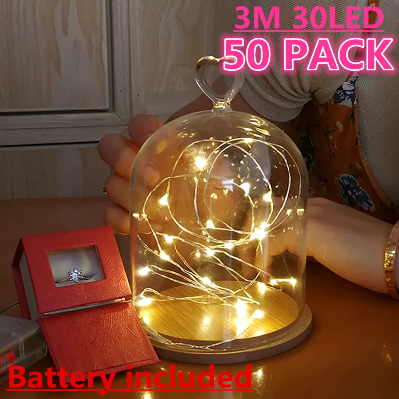 

Battery Include 50Pack 3M 30LED Copper Wire Garland Decoration Lights Fairy Light String for New Year Christmas Party Home Decor