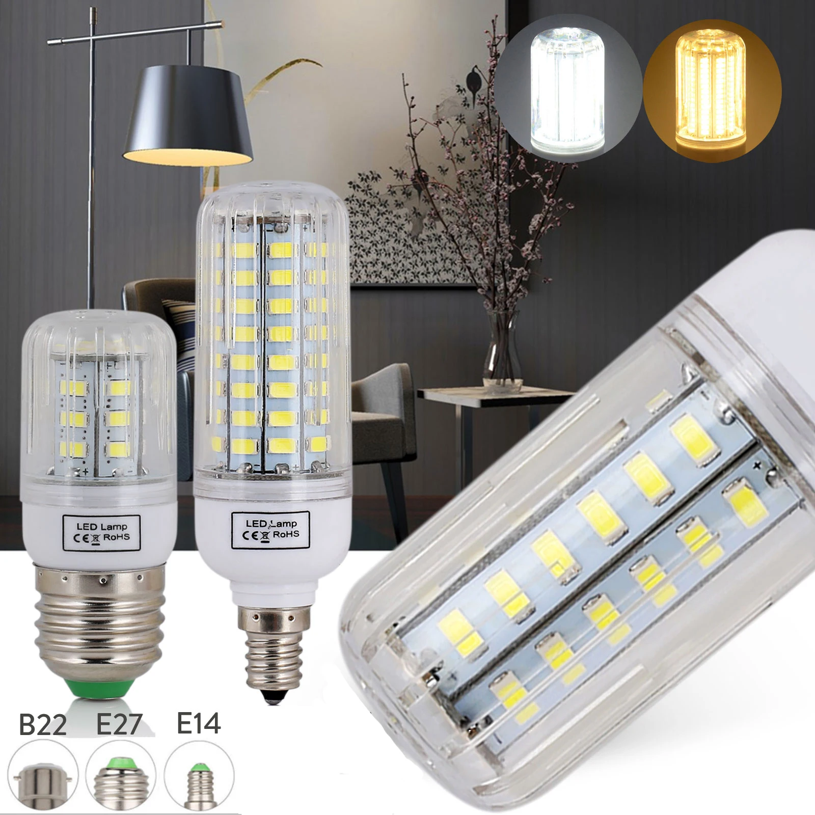Led Кукурузная лампа E27 E14 B22 7w 12w 25w 30w 45w 220v Lampada 240v люстра декоративная SMD / 5730