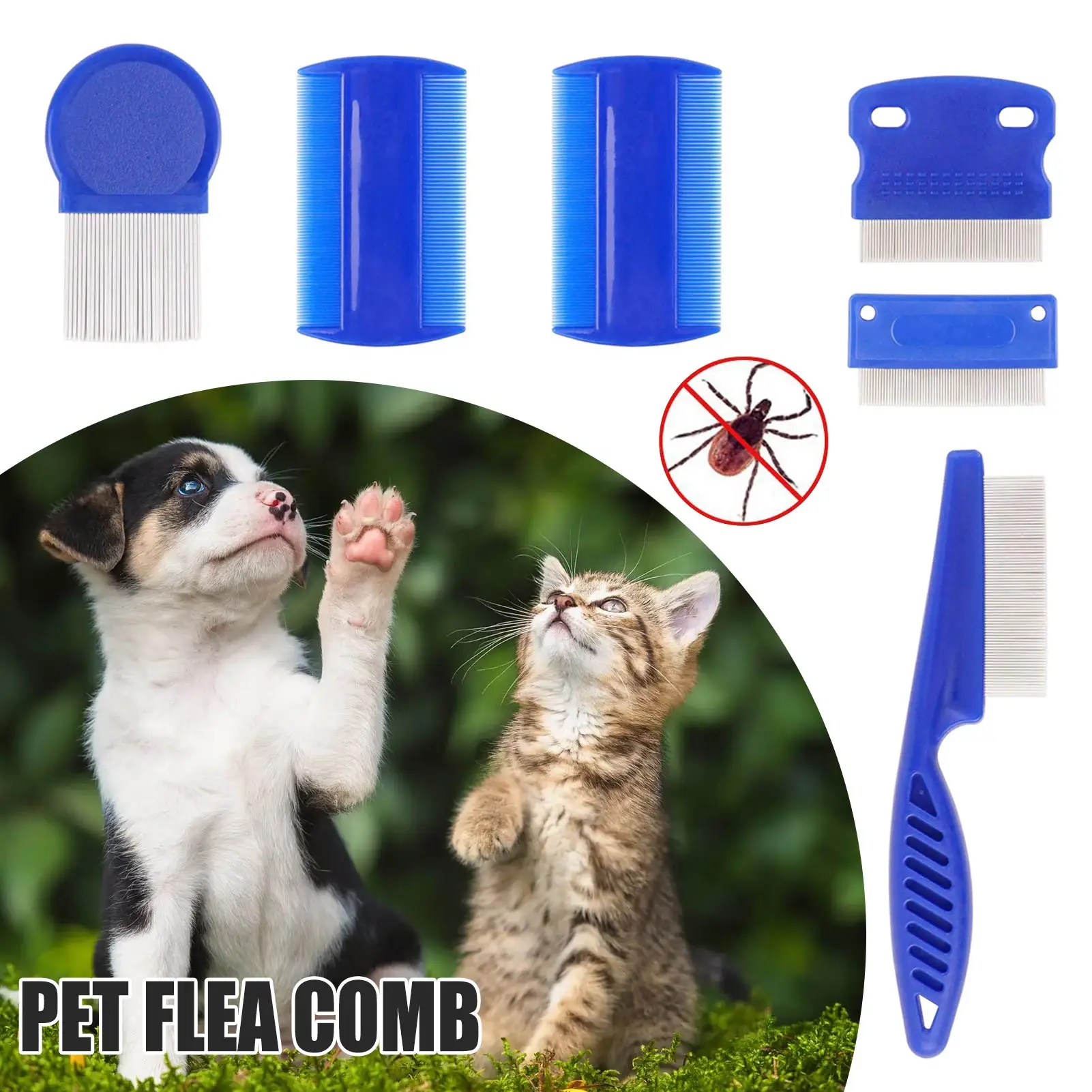 

Cat And Dog Protection Flea Comb Stainless Steel Tear Stain Brush 6PCS/Set Pet Care Combs Hair Grooming Portable Tool