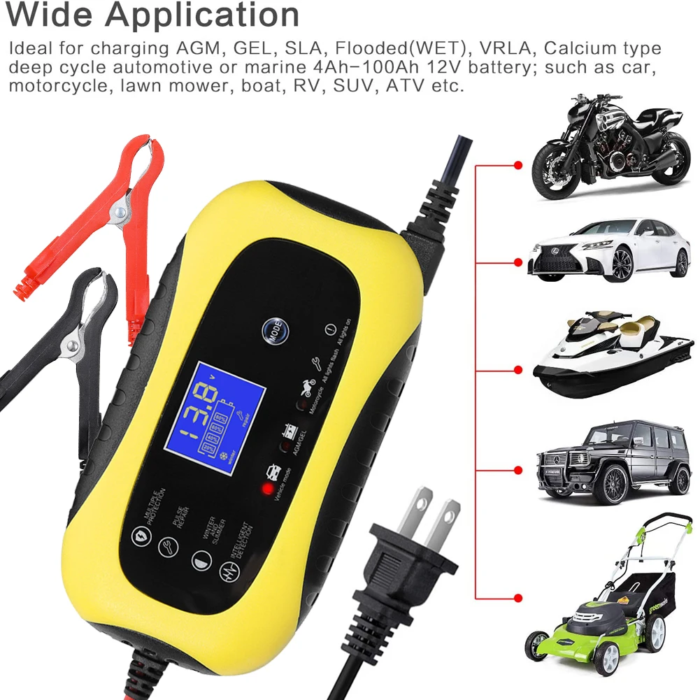

Full Automatic Car Battery Charger 12V 6A Multiple Protection Intelligent Pulse Repair Battery-Chargers with LCD Display