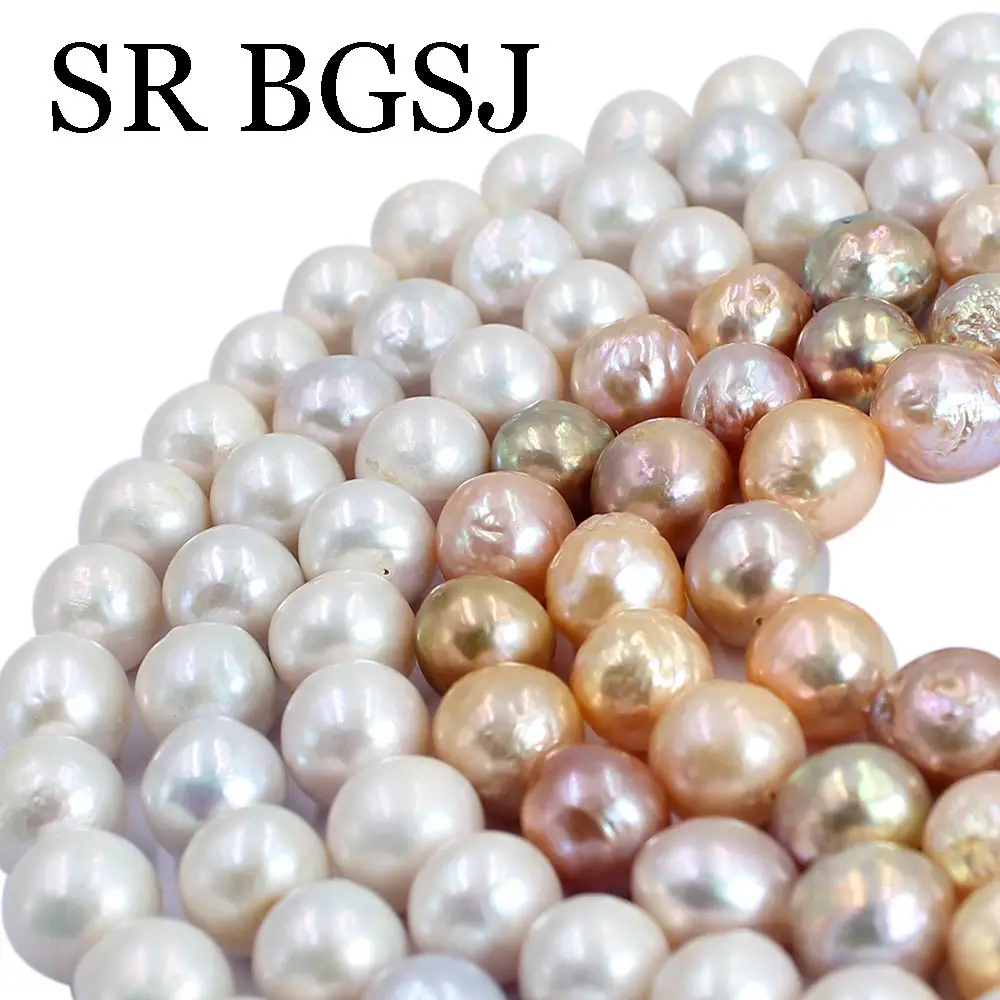 

Free Shipping 9-11mm White Pink Purple Nearly Round Edsion Natural Freshwater Pearl Spacer Loose Beads Strand 14"