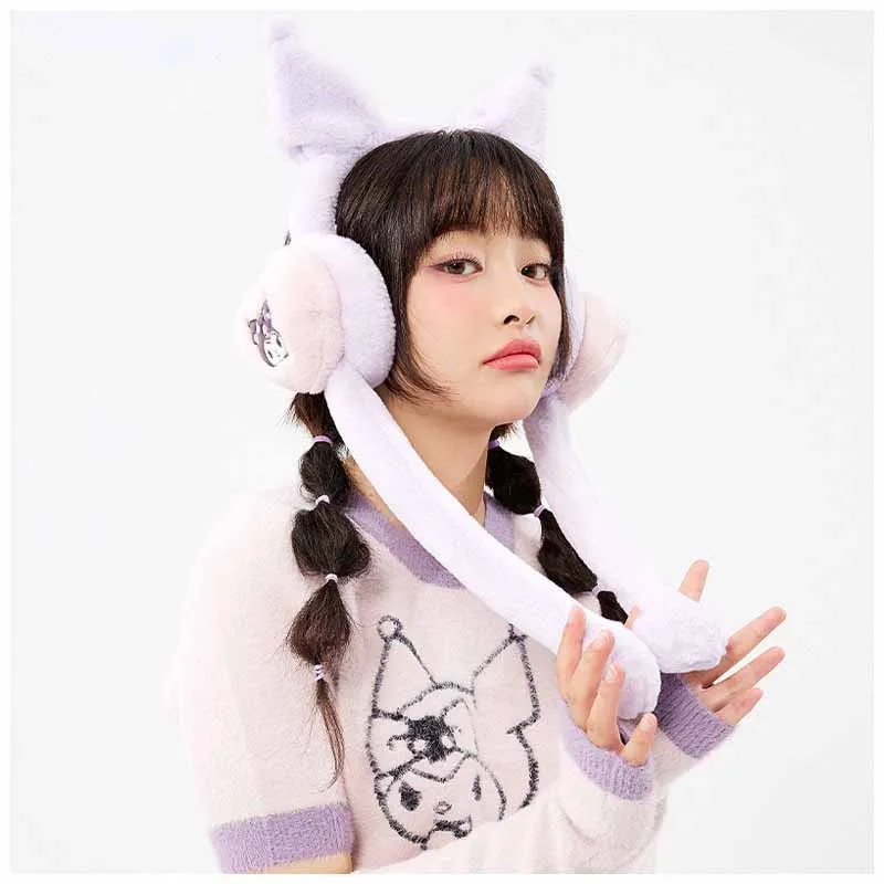 

Anime Cartoon Sanrioed Kuromi Cinnamoroll My Melody Soft Plush Ear Muff Kawaii Winter Keep Warm Movable Ears Earmuffs Earflaps