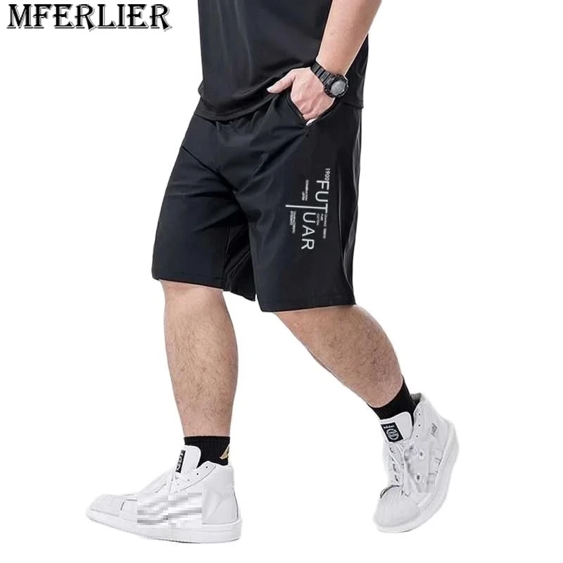 

summer men sports shorts letter ice Breathable quick dry plus size 6XL 7XL 8XL thin loose shorts work out door elasticity shorts