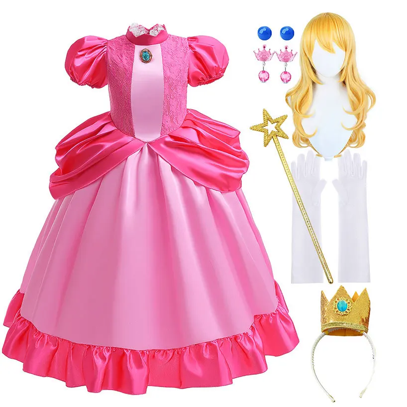 

Платье принцессы персикового цвета на Рождество, Хэллоуин, косплей-костюм для девочек, платье, детская одежда на день рождения, семейный карнавальный наряд