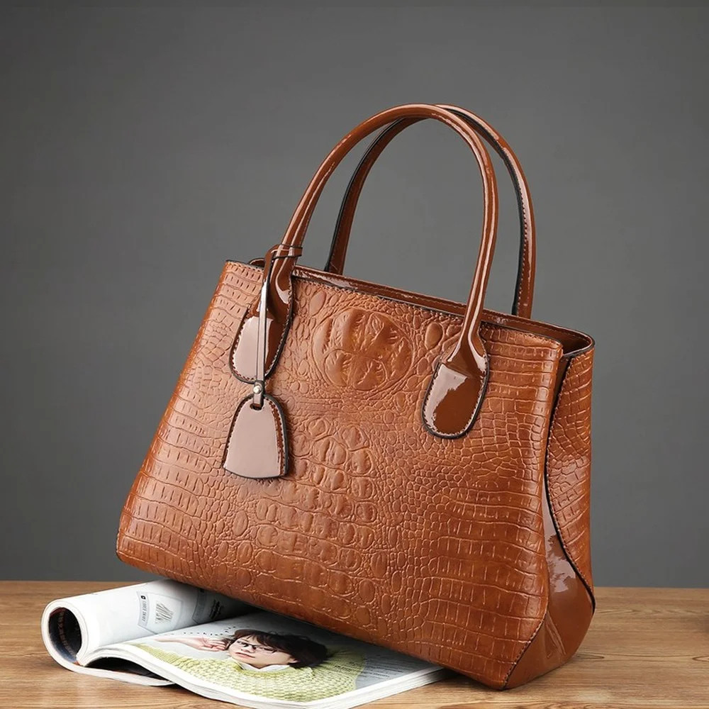 

Fashion Women Casual Tote Luxury Crocodile Print PU Leather Chic Ladies Top Handle Bag Solid Color Handbags and Purses 2022 New