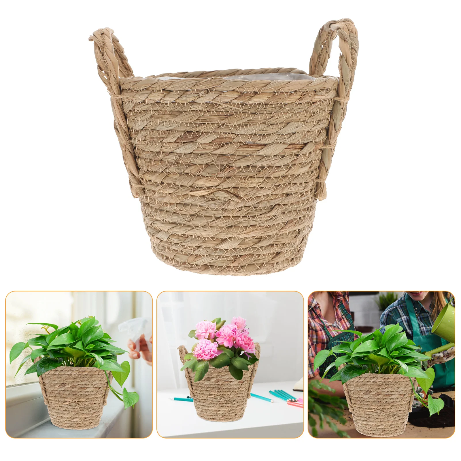 

Basket Woven Planter Flower Pot Wicker Storage Seagrass Rattan Vase Straw Baskets Indoor Pots Flowerpot Laundry Planters Can