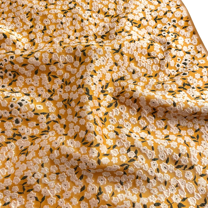

High quality nylon polyester fabric Orange small broken flower embossed yarn dyed jacquard tissu Dress Handmade Bag DIY sewing