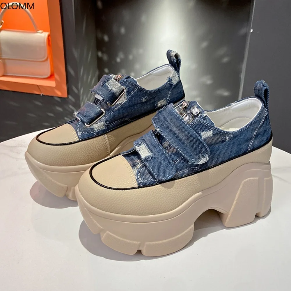 

Женские джинсовые туфли-оксфорды на платформе, с высоким толстым каблуком