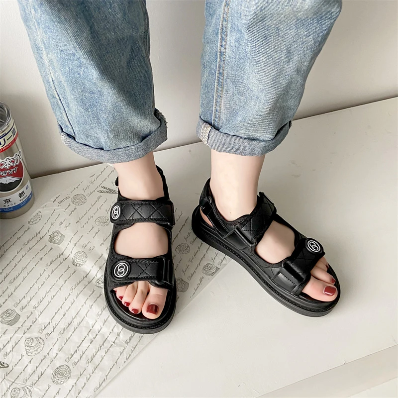 

Women Summer Sports Sandals Thick-soled Increased Plaid Roman Shoes With Casual RoundToe Comfortable Felmale Flat Sandals