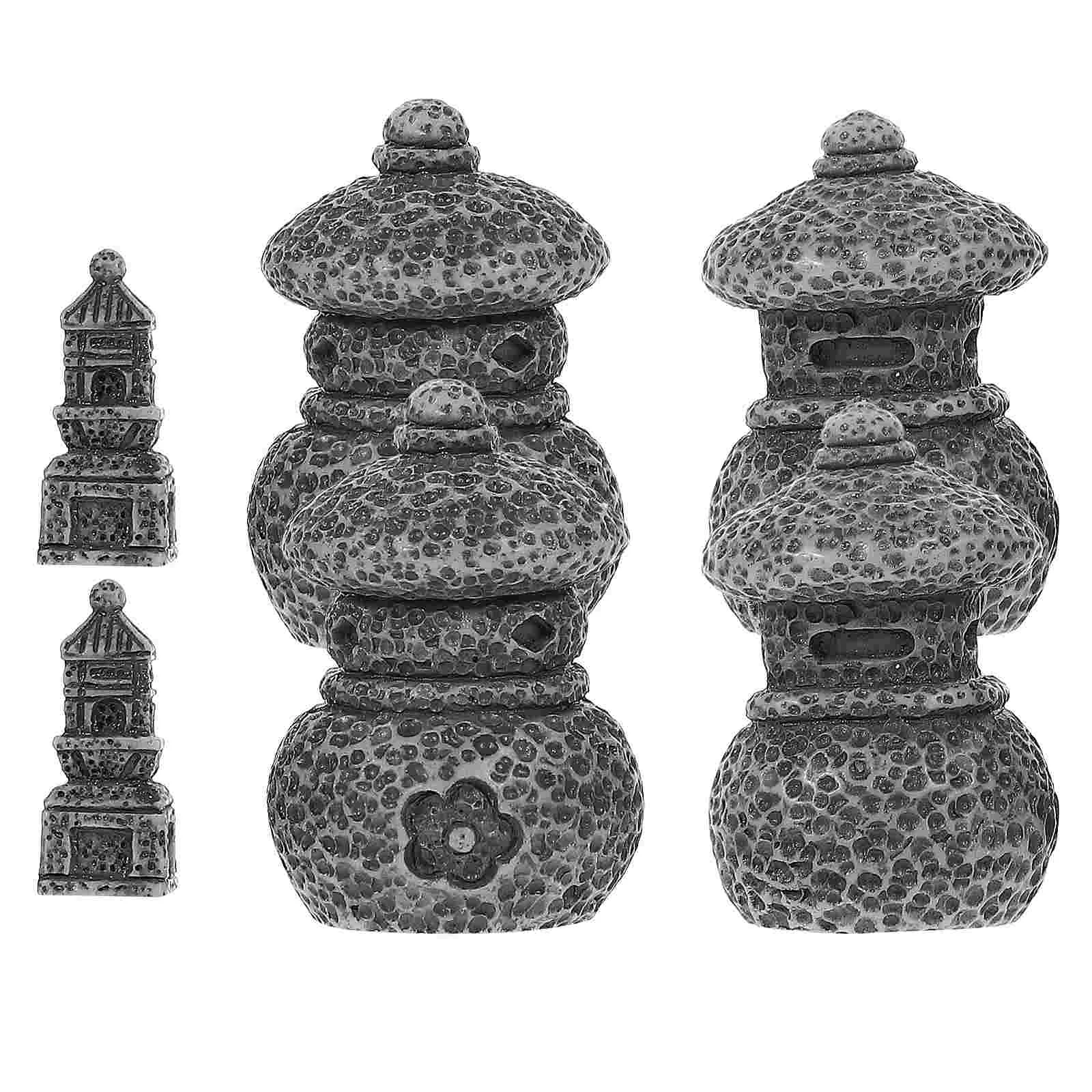 

6 Pcs Tabletop Decor Miniature Pagoda Statue Vintage Ornament Garden Resin Desktop Ornaments Tiny Model Small