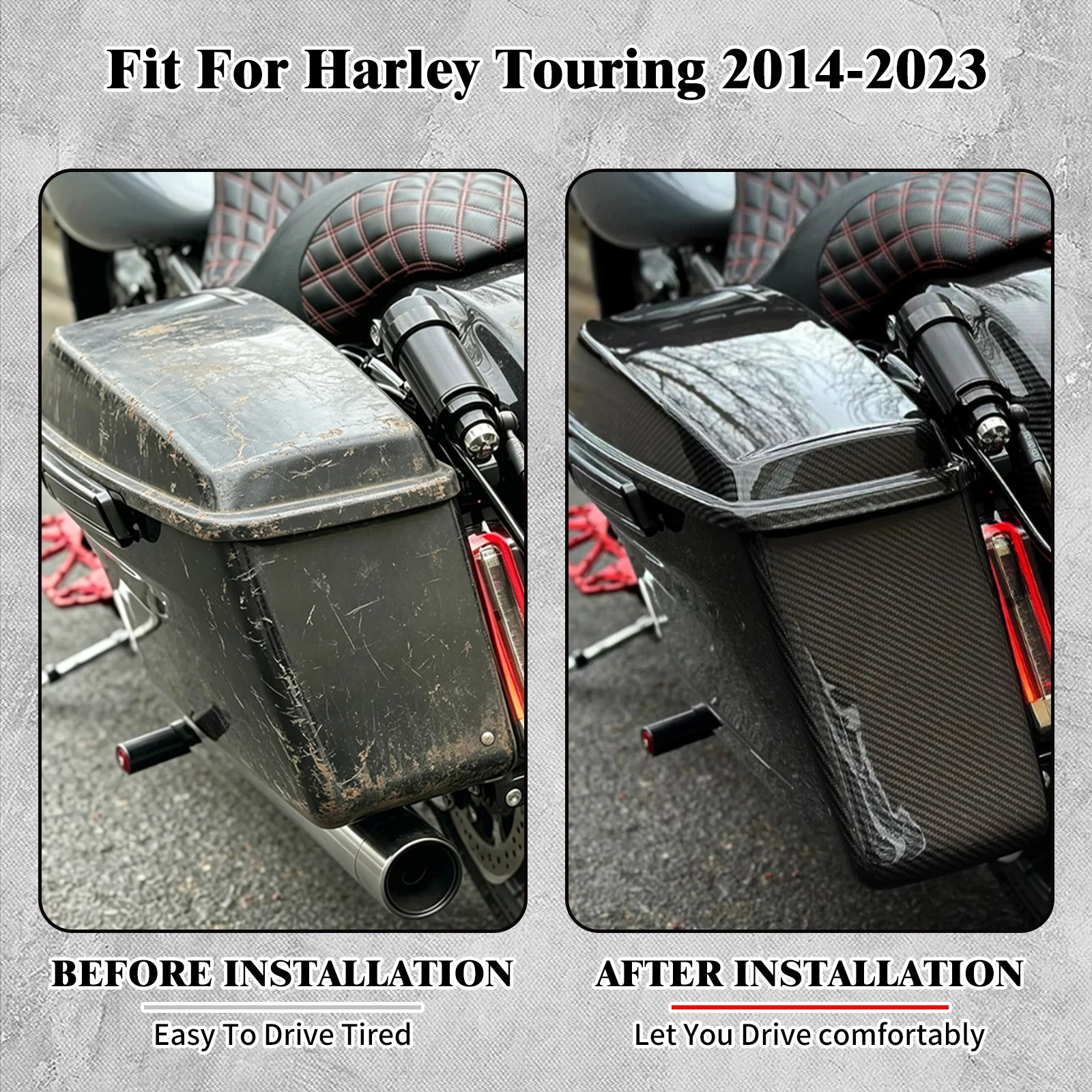 Фото Мотоциклетный жесткий боковой кофр без крышки для Harley Touring 2014-2023 Road Electra Street Glide FLHR FLHX FLHTK №3