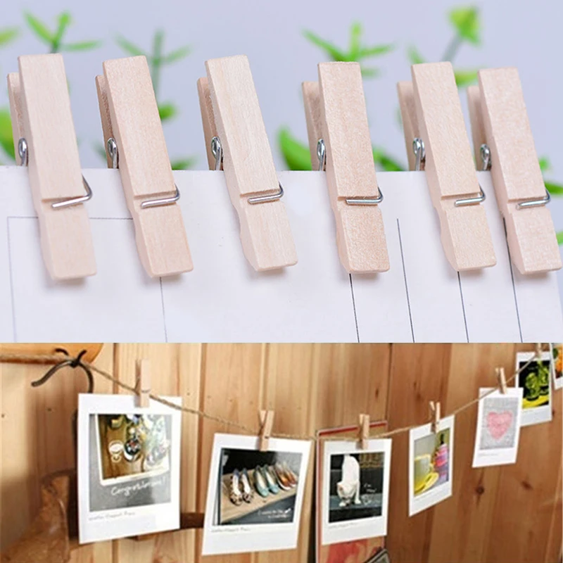 

50 PCS Small Size Mini 25mm Natural Wooden Clips For Photo Clips Clothespin DIY Wedding Party Craft Decoration Pegs