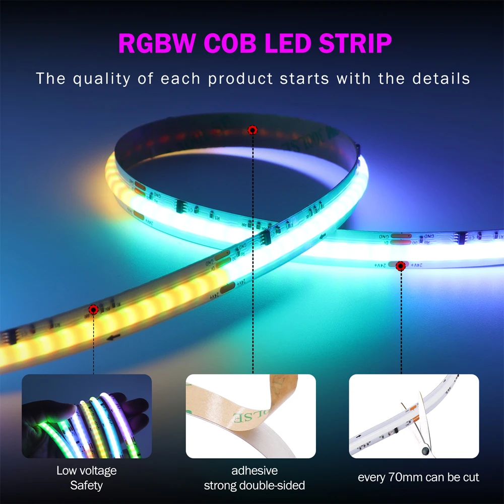 Фото WS2811 RGBW/RGBWW COB Светодиодные ленты 784 светодиодов/M WS2811 IC Полная цветная лента мечты Адресная умная лампа COB RA90 DC24V №5