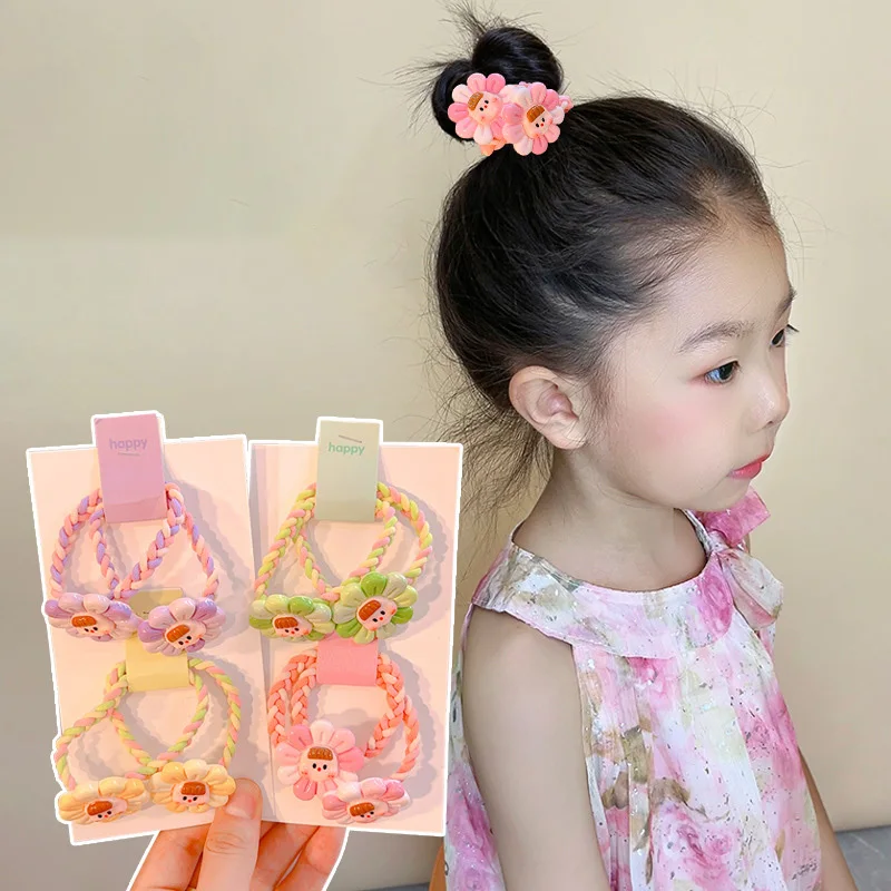 2 шт. Детские разноцветные эластичные повязки для волос с цветами