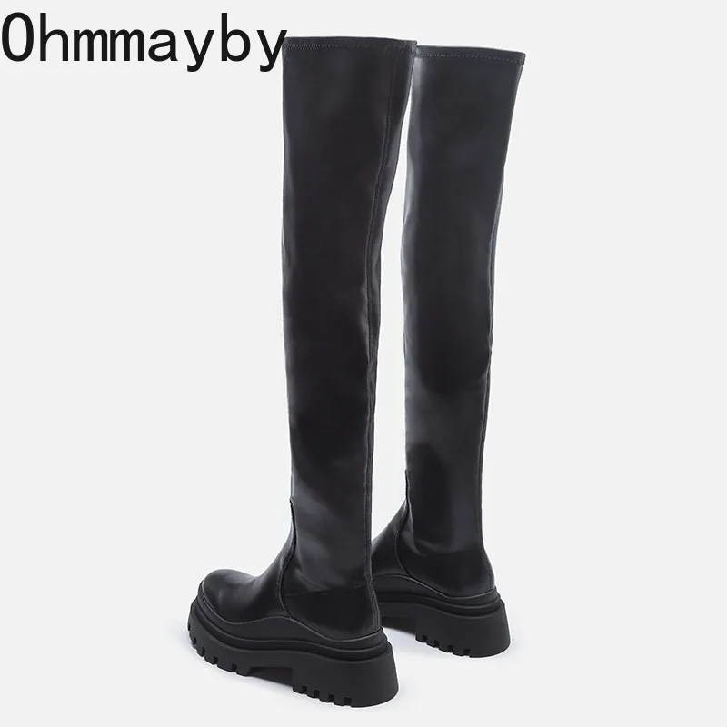 Женские сапоги выше колена кожаные мягкие на платформе для осени и зимы 2022 модная