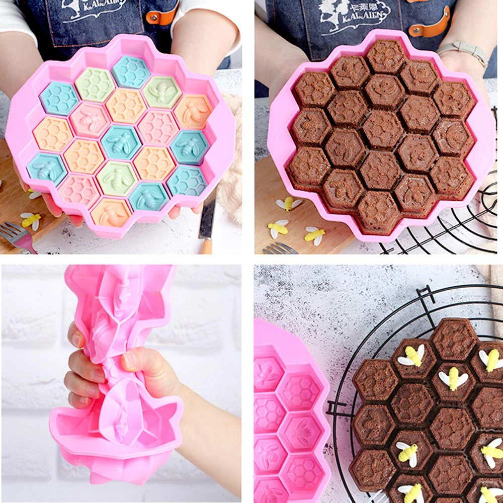 Силиконовая форма для шоколада с пчелами и сотами 19 ячеек десертов муссовых