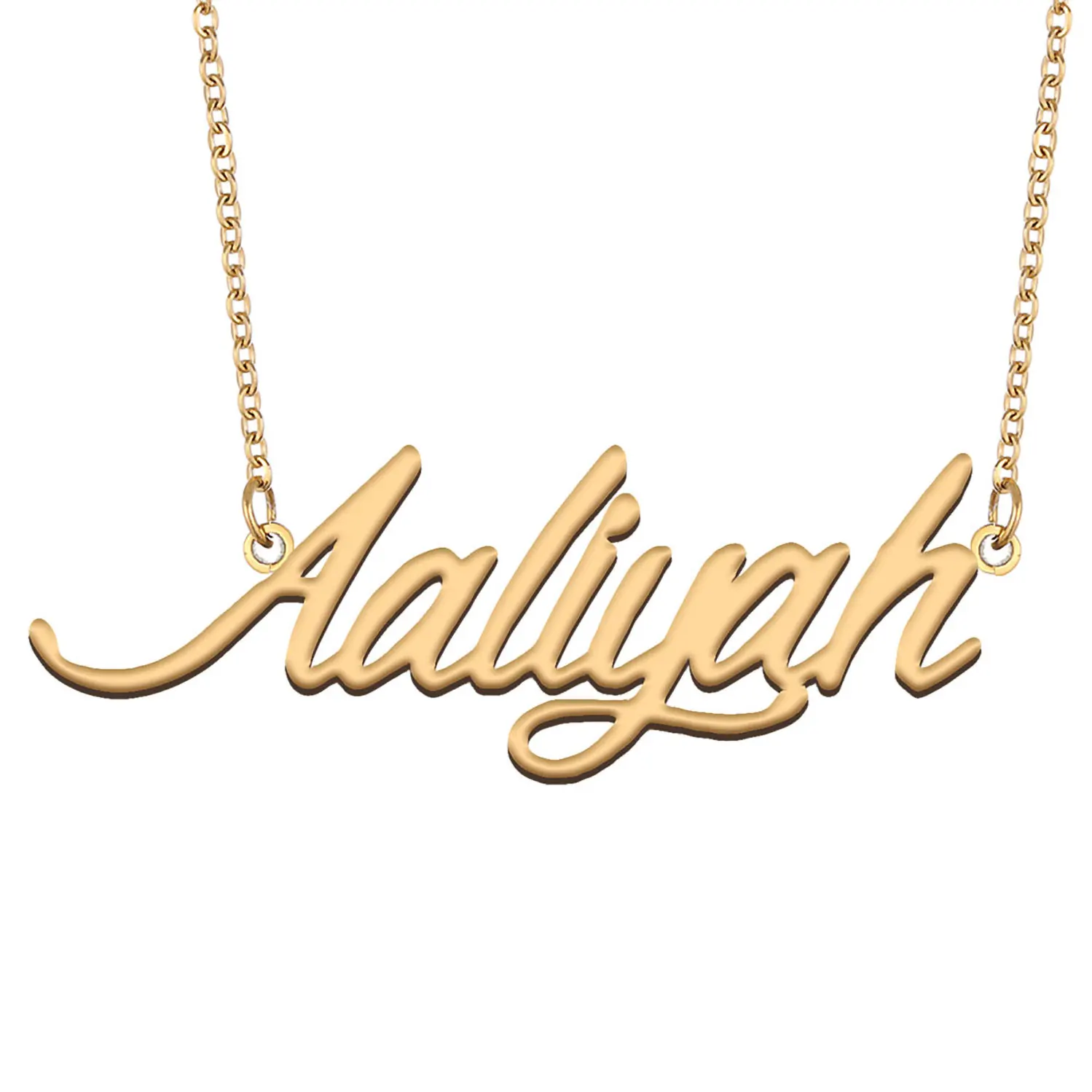 Фото Ожерелье с именем Aaliyah, позолоченная нержавеющая сталь, для женщин, ювелирное изделие, кулон с именной табличкой, подарок для подруги, мамы №2