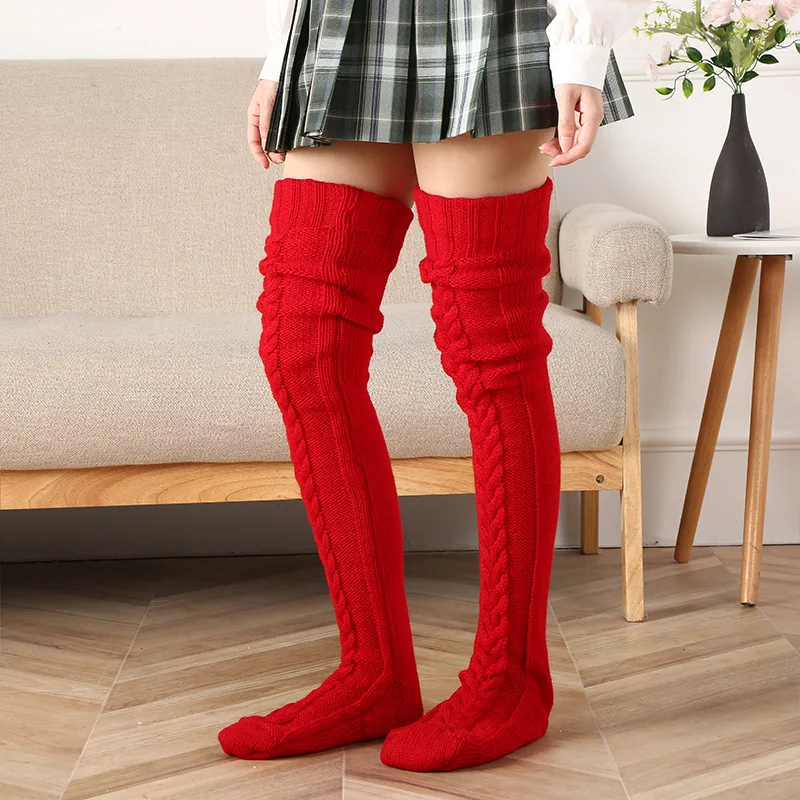 Women Winter Knitted Woolen Stockings Thicked Warm Thigh Over Knee Socks Woman Stockings Long Fashion Crochet Leg Warmers