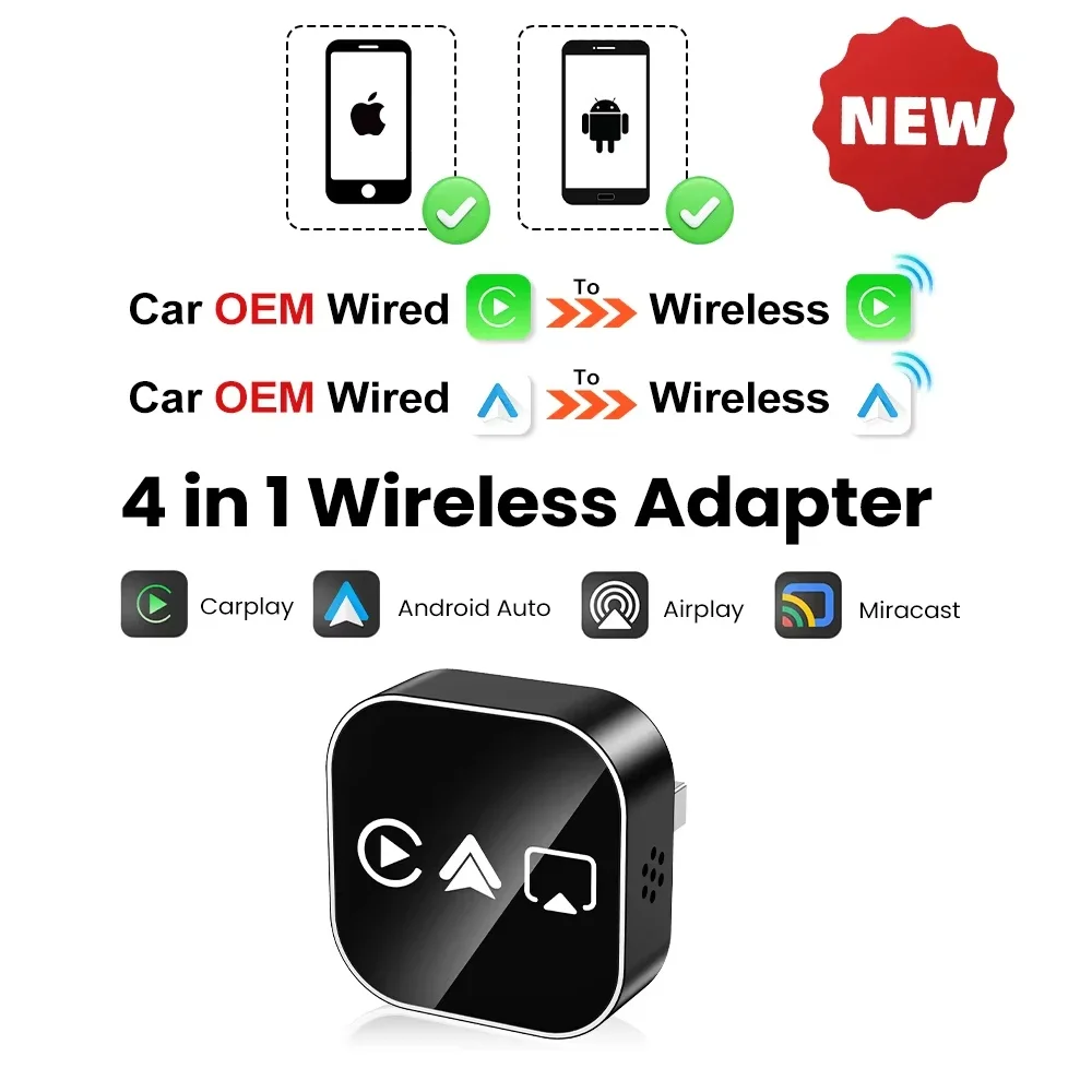 

Bluetooth-адаптер 4-в-1 Для Беспроводного CarPlay, Android Auto, AirPlay, Mirror Link, Стабильное Подключение, Для Моделей Audi