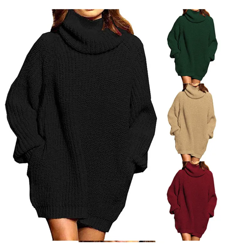 

Maternity Women's Loose Sweater Dress Ribbed Long Sleeve Top With Pockets Turtleneck Sweater Pullover Shirt Mini Sweater Dress