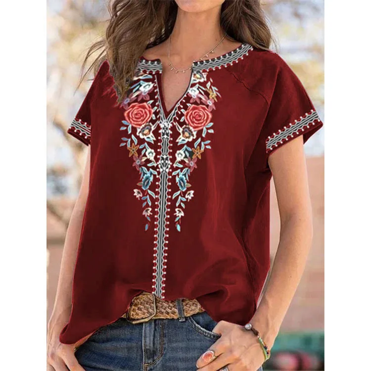 

Summer Women Tops Plus Sizes Tees Femme Floral T Shirts Sexy Casual Love Ruffles Short Sleeve Loose Boho Shirt