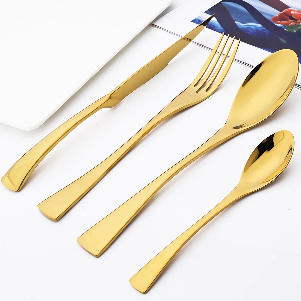 24pcs Gold Tableware Set 304 Stainless Steel Dinnerware Kitchen Western Cutlery Silverware Steak Knife Fork Spoon Flatware Set