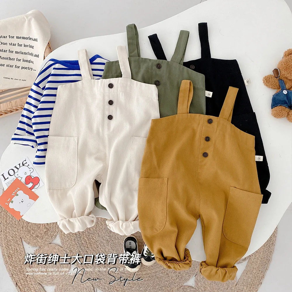 

0-6 Year Old Children'S Korean Style Overalls Spring Men'S And Women'S Baby Western-Style Tooling Twill Cotton One-Piece Pants C