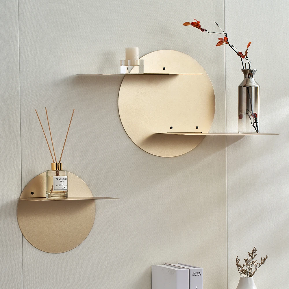 

Modern Room Storage Rack Ornaments Golden Metal Wall Rack Nordic Style Home Decoration Living Room Simple Shelf Wall Decoration