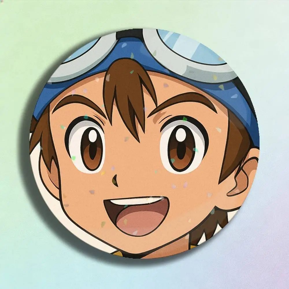 Фото Эмалевые значки Digimon Yagami Taichi для рюкзаков и одежды, ручной работы, круглые, для украшения сумок и в качестве подарка №3