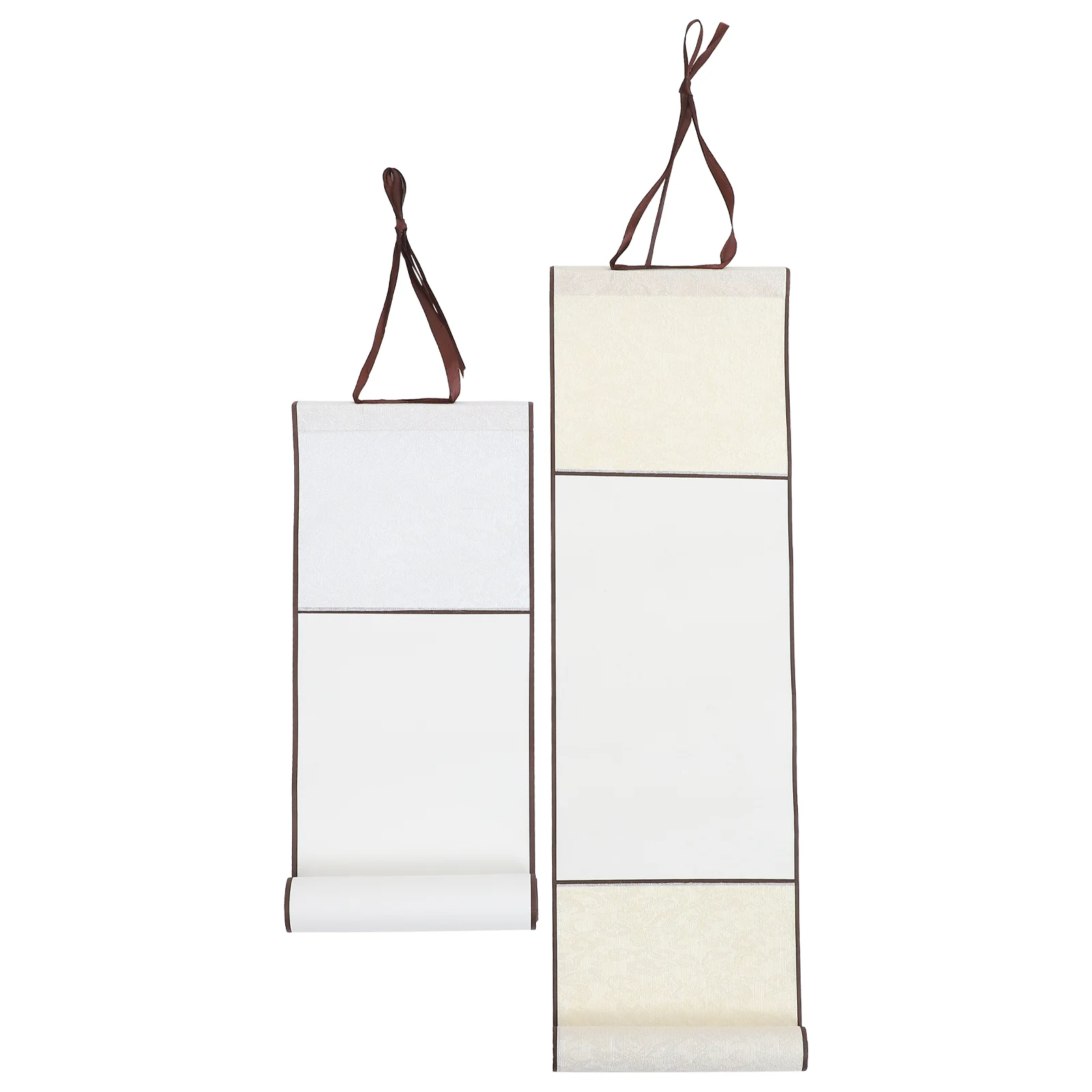 

2 Pcs Decor Bedroom Calligraphy Practicing Paper Blank Painting Scroll Hanging Chinese Rice Brocade Silk