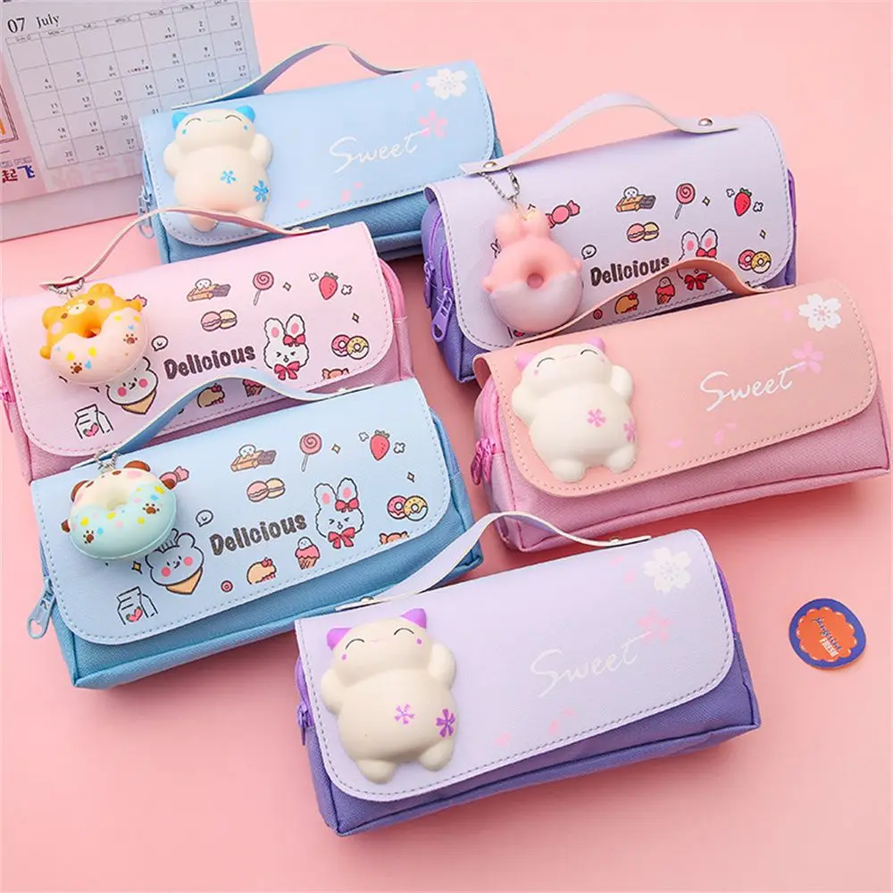 

Cute Cat Decompression Pencil Case Big Pencil Box Portable Girls Pen Bag Double Layer School Pouch Kawaii Stationery Pensil Case