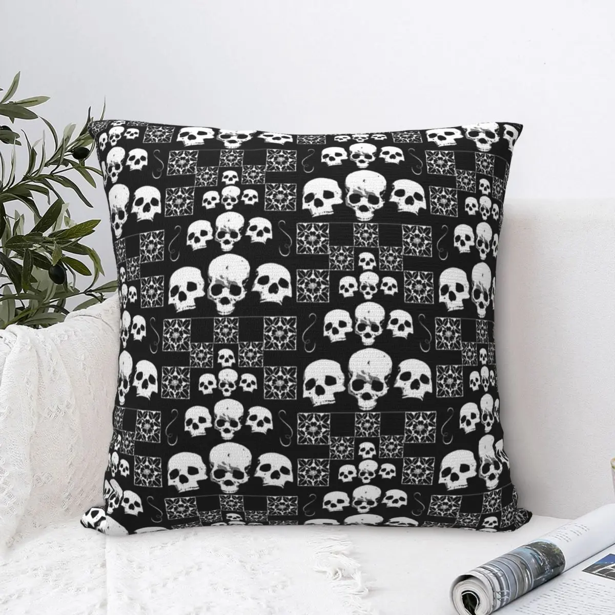 

Piled Bones Patch Hug Pillowcase Flower And Skulls Sad And Only Beautiful Backpack Cushion Livingroom DIY Printed Throw Pillow