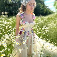 sumnus romantic girl prom dress 2022 strapless flower appliques straps party dresses a line zipper tulle midi graduation gowns