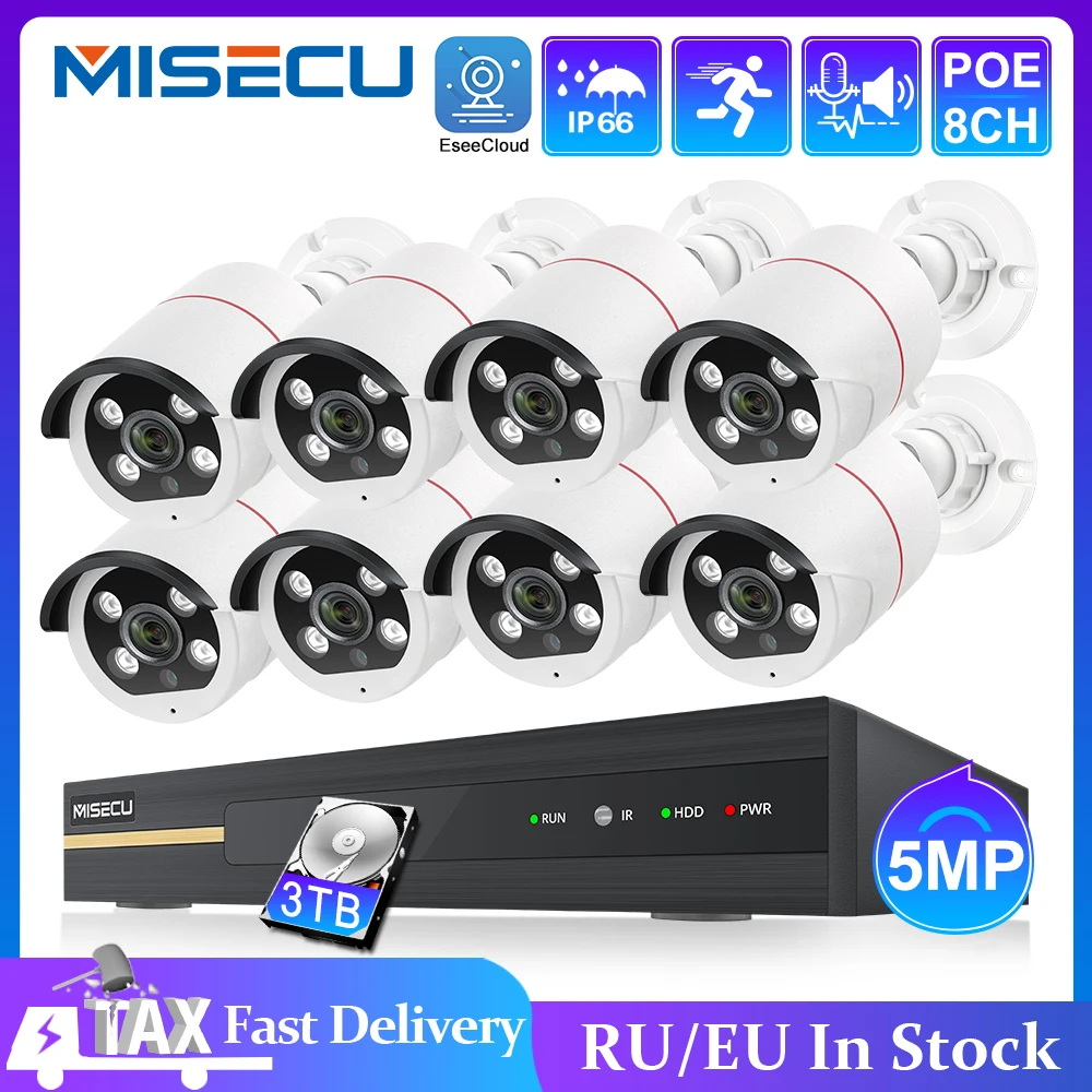 

Система видеонаблюдения MISECU, H.265, 8 каналов, 5 Мп, POE, двустороннее аудио