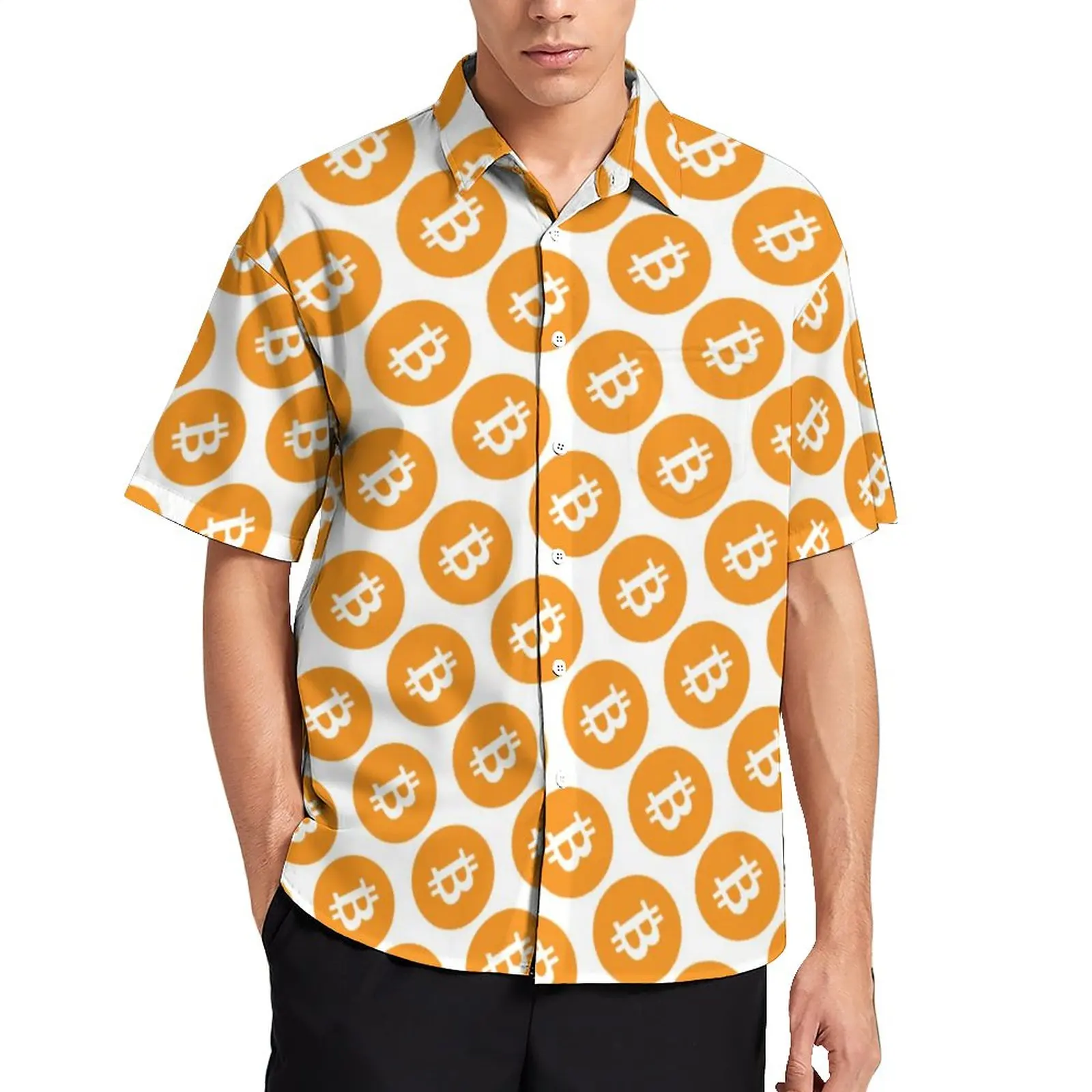 

Bitcoin Loose Shirt Man Vacation Cryptocurrency Coin Casual Shirts Hawaiian Design Short Sleeves Street Style Oversize Blouses