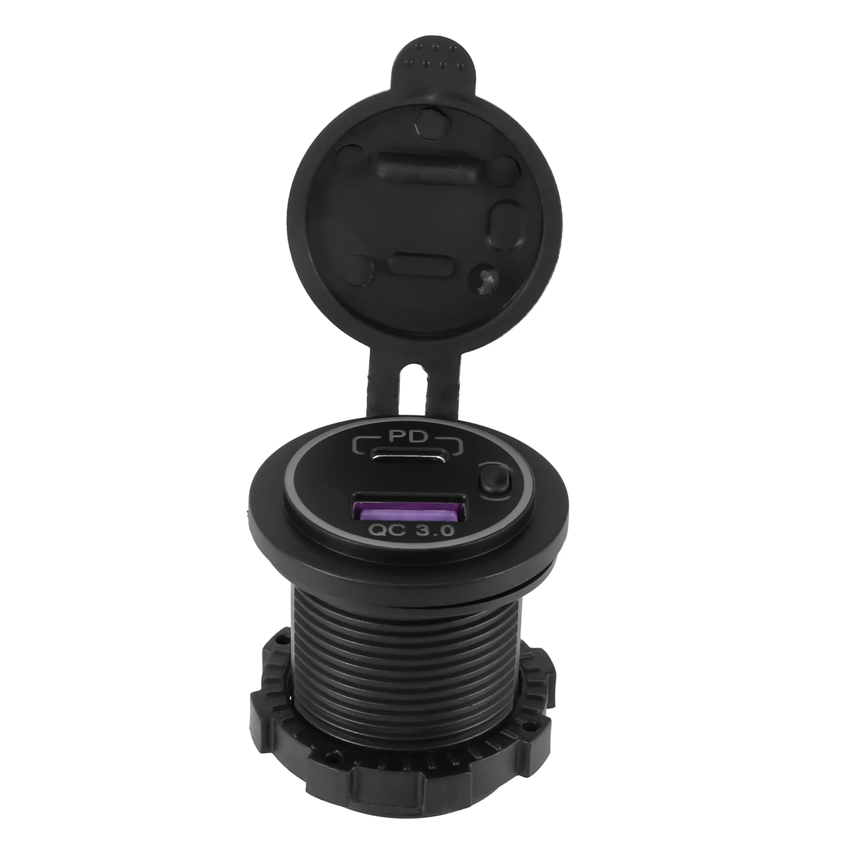 

PD Type C USB Car Charger and QC 3.0 Quick Charger 12V Power Outlet Socket with ON/Off Switch for Motorcycle RV ATV,Blue