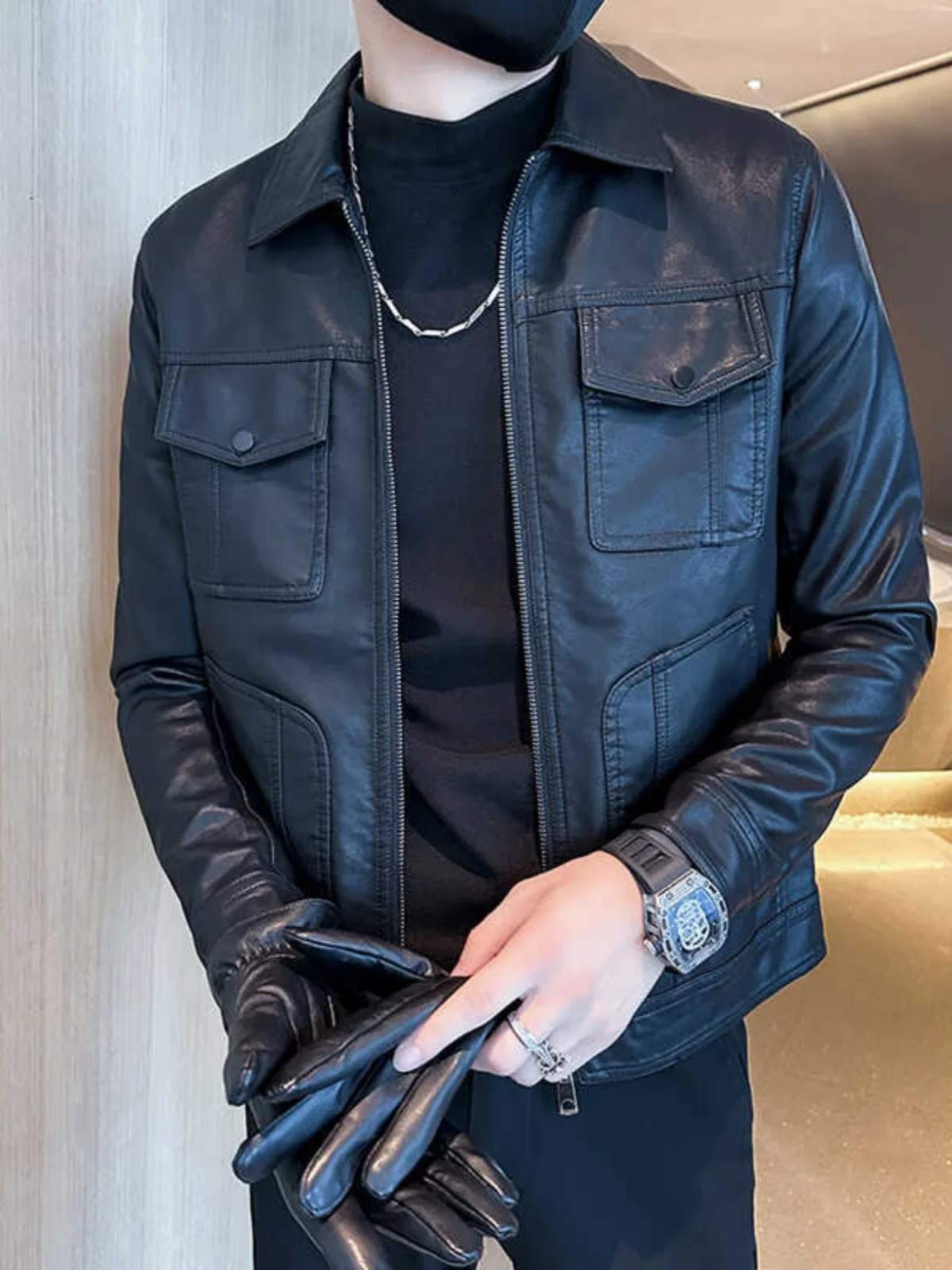 Модное брендовое мотоциклетное кожаное пальто верхняя одежда мужская осень и