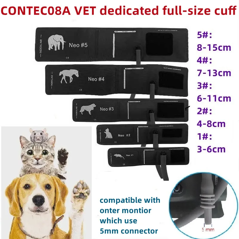 Vet Use Cuff Animals Cuff CONTEC08A Veterinary Blood Pressure Monitor Cuff 5 types Mouse/Cat/Dog/Horse/Elephant With Connector