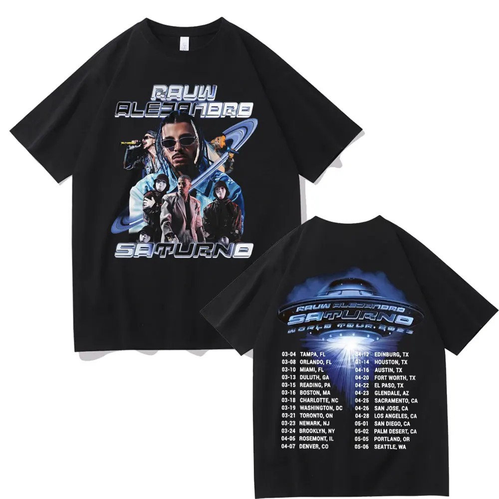 Футболка Rapper Rauw Alejandro Saturno World Tour Мужская модная тенниска оверсайз в стиле хип-хоп