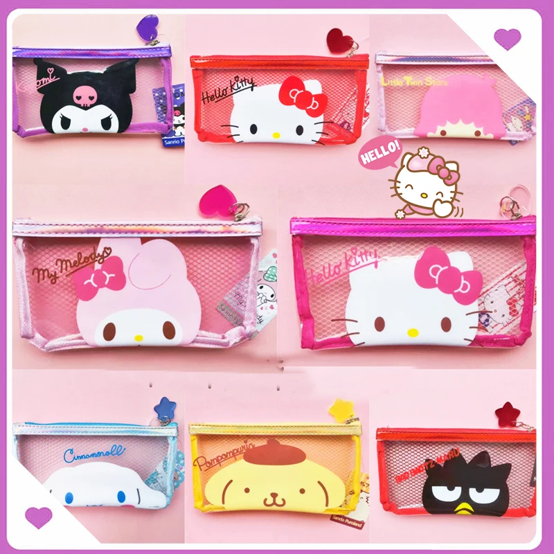 

Sanrioed Pen Bags Kawaii Netted Pencil Case High-Capacity Lovely Anime Hello Kitty Cinnamoroll My Melody Cute Kids Girls Gift