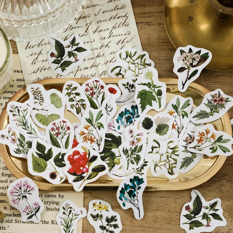 

40Packs Wholesale Box Stickers Flower Plants account diary Scrapbooking Decorative Hand Diary Aesthetic Travel Base Paper 4CM