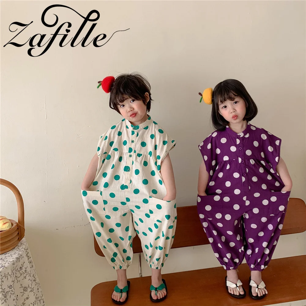 

ZAFILLE Summer Kids Girls Jumpers Polka Dots Baby Clothes Breathable Casual Girls' Rompers Fashion Children Jumpsuits Sleepwear