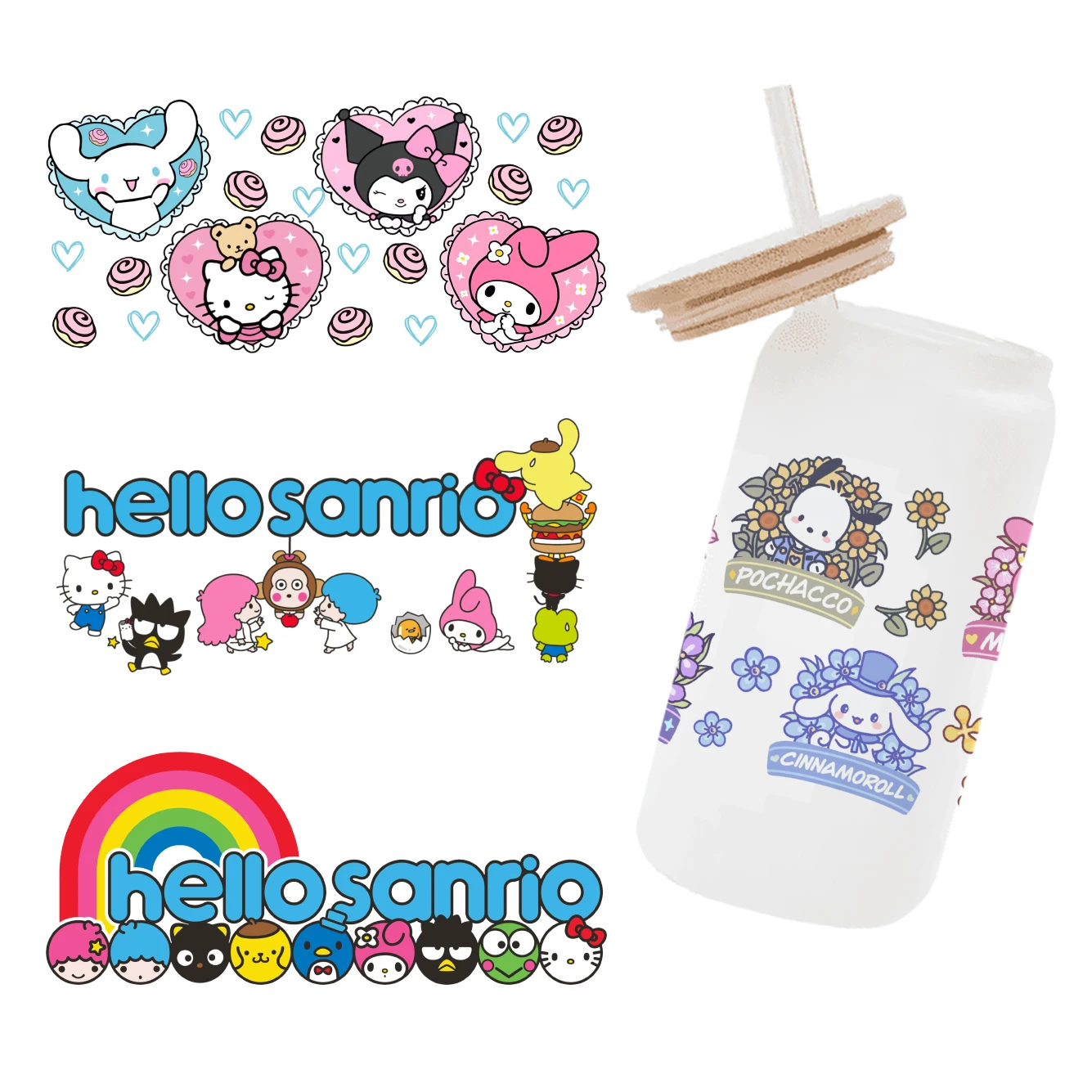 Sanrio мультфильм для Libbey 16oz Can Glass 3D водонепроницаемый UV DTF кофе банка обернуть