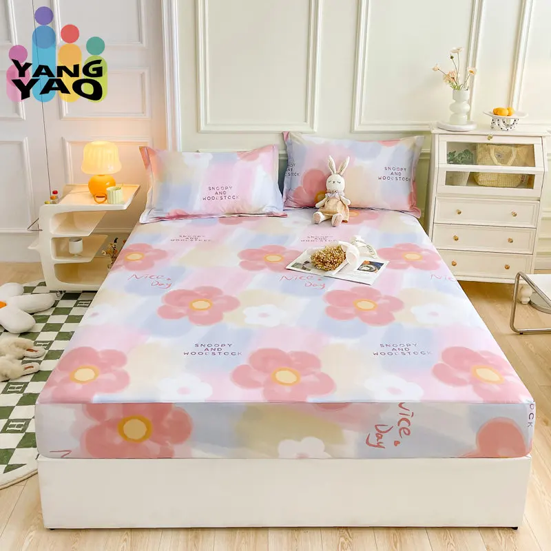 

Yaapeet Fitted Sheet 1pcs 100% Cotton Printing Bed Mattress Set With Four Corners And Elastic Band Sheets