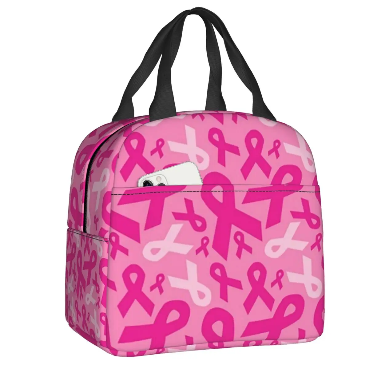 

Floral Pink Breast Cancer Awareness Ribbon Thermal Insulated Lunch Bag Women Resuable Lunch Container Children Storage Food Box