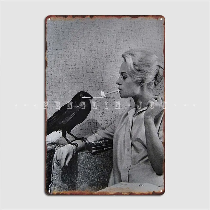 

Tippi Hedren Having Her Cigarette Lit By A Crow On The Set Of The Birds Metal Sign Club Bar Painting Décor Tin Sign Poster