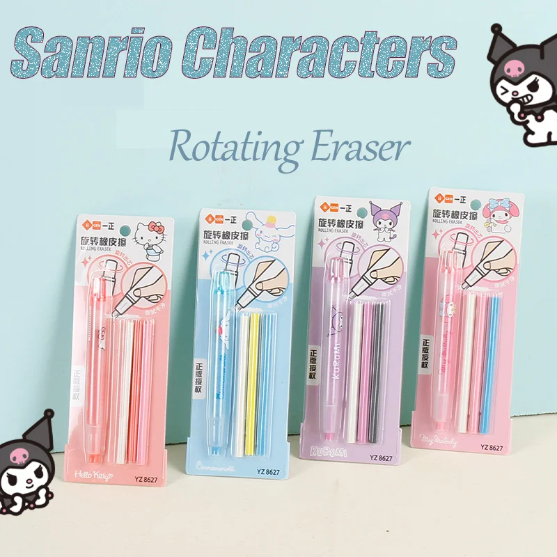 

Sanrio Hello Kitty Eraser Cartoon Kawaii My Melody Kuromi Cimmamoroll Rotating Retractable Pencil Correction Eraser Student Gift